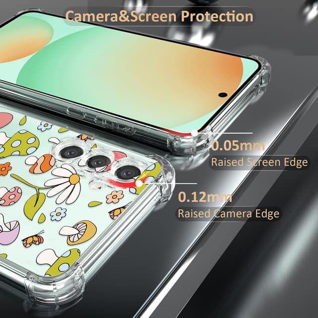 Detalle 2 de CAROKI Clear Case for Samsung S24 FE – shockproof transparent TPU bumper cover with mushroom pattern