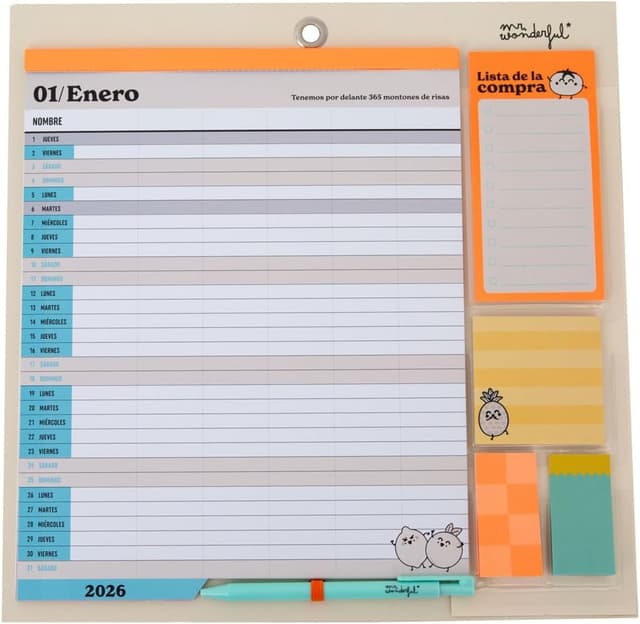 Detalle de Mr. Wonderful Calendario Familiar 2026 magnético