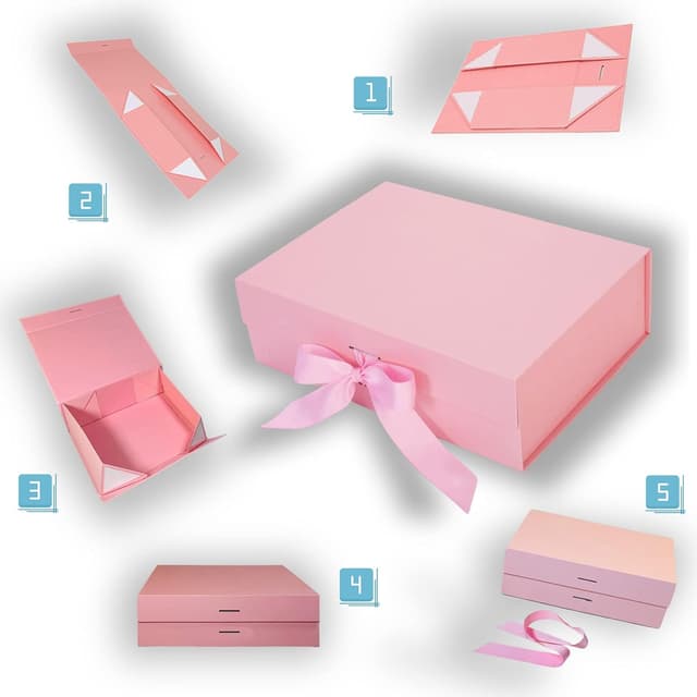 Detalle de DAWNTREES Pink Magnetic Gift Box with Lid (26 x 19 x 8cm) – 1/2/4 Pack