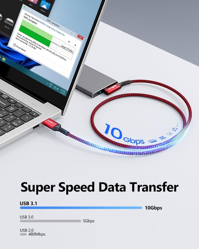 Detalle de SUNGUY Câble USB-C coudé 90° 25 cm, USB 3.1 Gen 2 jusqu’à 10 Gbps