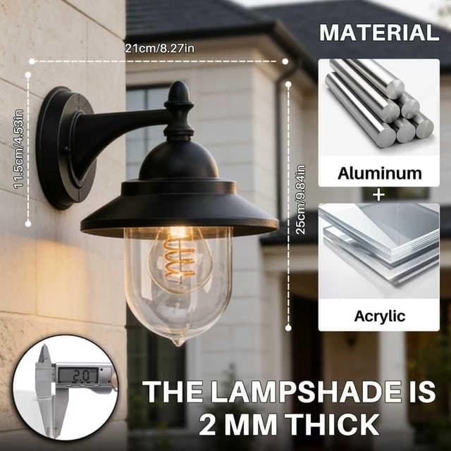 Detalle 2 de EBION Coach Lantern Outdoor Wall Lights – Traditional vintage retro black coach lantern wall lamps (bulbs not included)