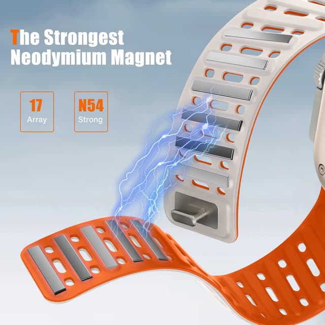 Detalle 1 de Tasikar Clip Magnetic Straps silicone band for Apple Watch (42–49mm) – Starlight-Orange