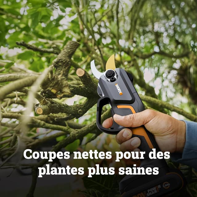 Detalle de WORX Sécateur sans fil 20V WG330E brushless — coupe jusqu’à 25 mm, batterie 2Ah incluse