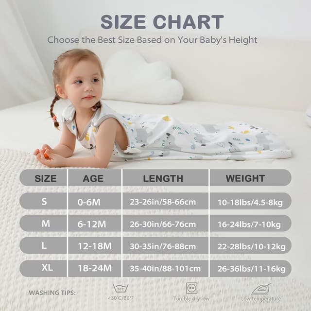 Detalle de Mosebears sacco nanna in morbido cotone 0-6 mesi 0,5 Tog con zip a doppio cursore