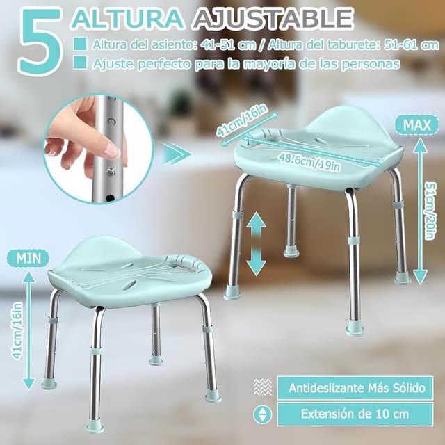 Thumbnail 2 de UOJYAIP Taburete de Baño Ajustable 41–51 cm