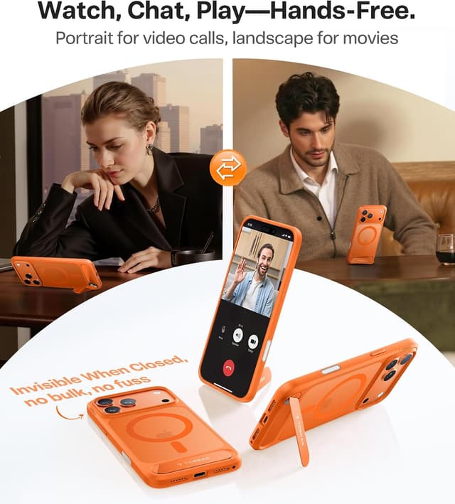 Thumbnail 3 de TORRAS OStand L1 for iPhone 17 Pro case with MagSafe, durable titanium stand and camera button shield (Ember Orange)