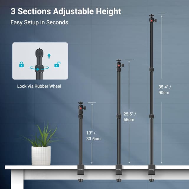 Detalle de SMALLRIG Kamera Light Stand 3488: Tischstativ mit 1/4“-20 Kugelkopf & verstellbarer Tablet-Halterung