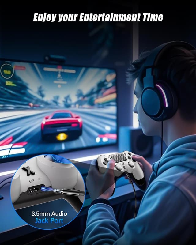 Detalle 2 de RUIZHI Wireless Controller per PS4/PS4 Pro/PS4 Slim/PC (bianco) con doppia vibrazione e turbo