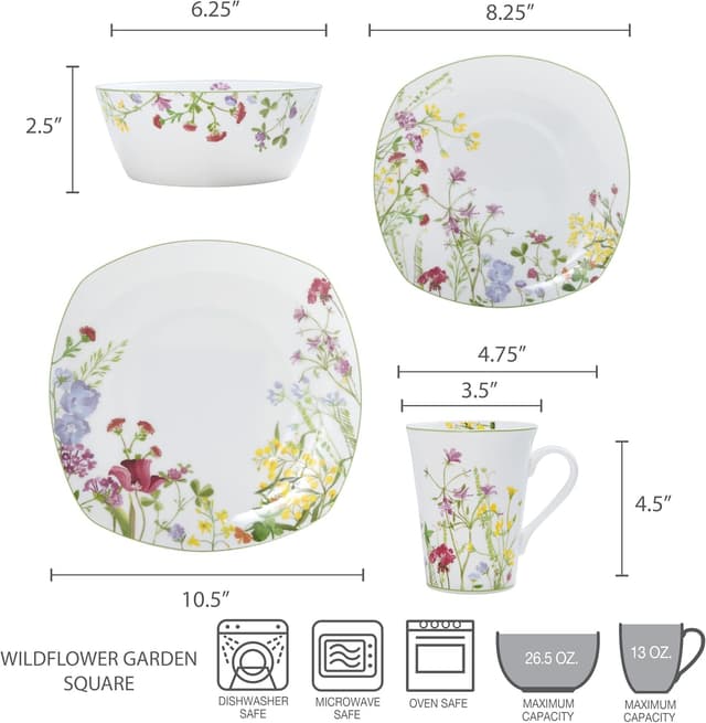 Detalle de Mikasa Wildflower Garden 16-Piece Bone China Dinnerware Set for 4