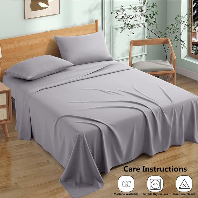 Detalle 2 de My Home Store King Size Flat Sheet (100% Egyptian Cotton, 300TC) – Grey, easy care, fade resistant