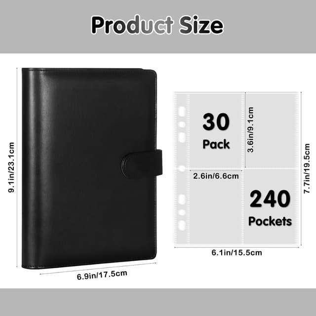 Detalle de A5-Album für Sammelkarten mit 30 Nachfüllseiten (4 Taschen) & 6-Ringbindung – magnetischer Verschluss