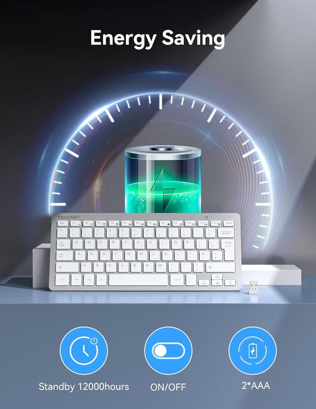 Detalle de TECKNET 2.4G Wireless Keyboard (Silver) – ultra-slim compact mini keyboard with media hotkeys