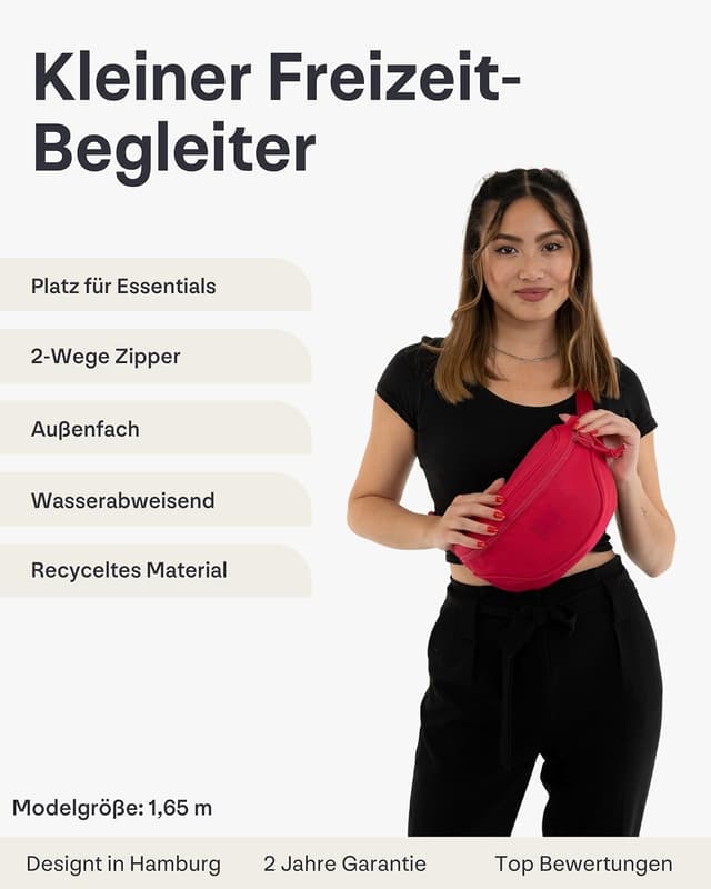 Detalle 2 de Johnny Urban Bauchtasche „Ben“ Pink – Gürteltasche & Crossbody Hip Bag, wasserabweisend, 24 x 15 x 8 cm