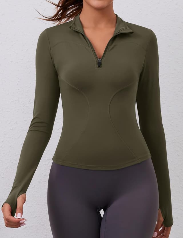 Detalle de Rapbin women’s long sleeve gym tops 1/4 zip workout T-shirt with thumb holes