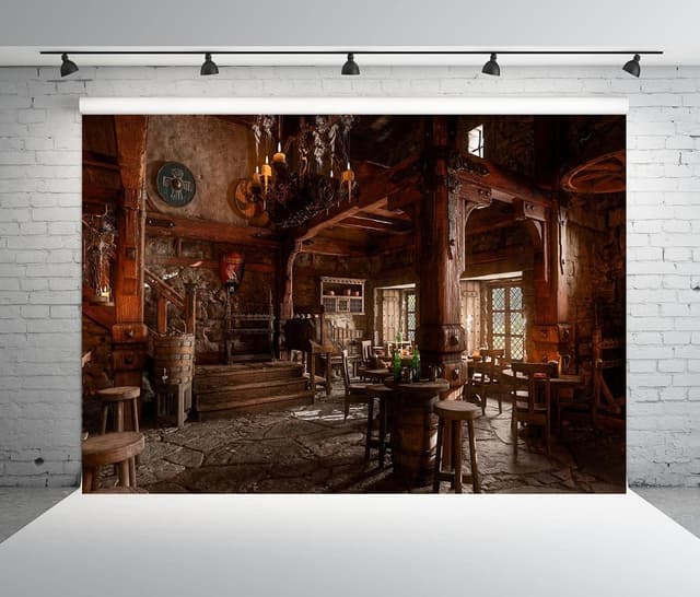 Detalle 2 de BELECO 2.1 x 1.5m Medieval Tavern Bar Backdrop (Fabric) for Photo Booths & Parties