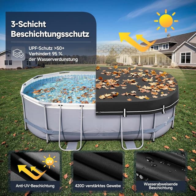 Detalle de LXKCKJ Poolabdeckung rechteckig (2-in-1) für 480x300 cm Becken – Solarplane & Winterabdeckung, 570x365 cm