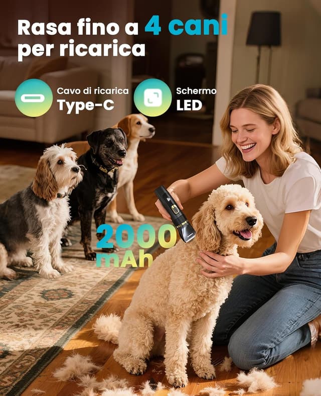 Detalle de oneisall Tosatrice silenziosa per cani e gatti Aggiornamento Pro 2000mAh ricaricabile con IPX7