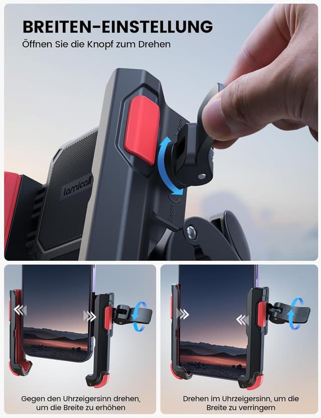 Detalle 2 de Lamicall Handyhalterung Motorrad & Fahrrad – 360° Lenkerhalter mit 1S Schnellspanner für Smartphones 4,7–7 Zoll