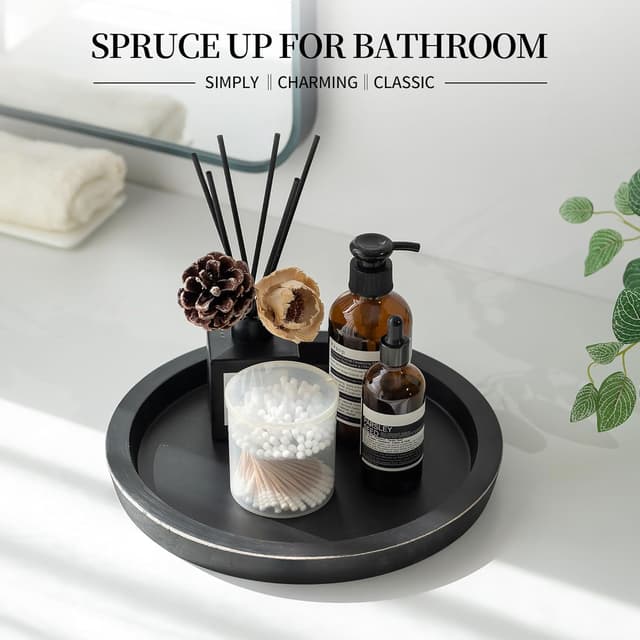 Detalle 2 de Hanobe Wooden Tray Round Decorative Serving Tray 🏺