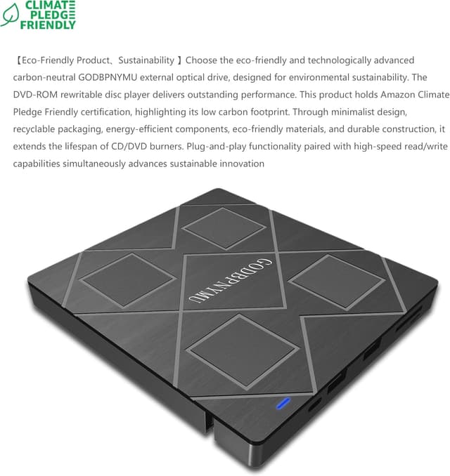 Detalle 2 de 5-in-1 External CD/DVD Drive for Laptop (USB 3.0 & Type-C) with SD/TF Reader