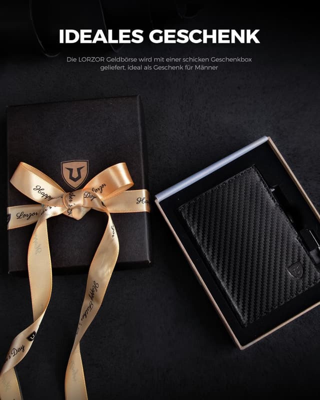 Thumbnail 6 de LORZOR Slim Wallet mit Münzfach (Carbon schwarz) – Herren-Portemonnaie aus echtem Leder mit RFID-Schutz