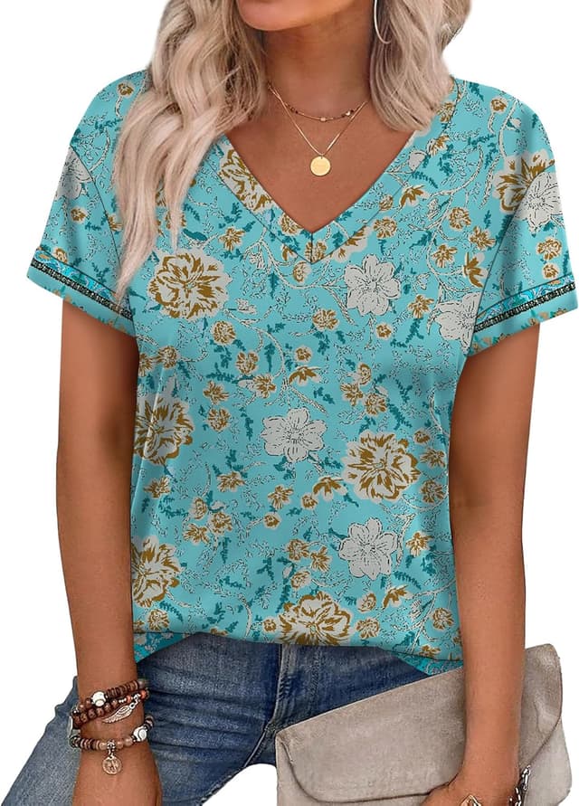 Detalle 2 de WEESO V-Neck Short-Sleeve T-Shirts for Women (Summer Casual Tops)