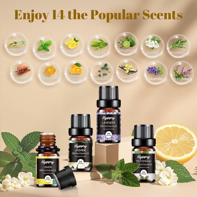 Detalle de Hyppry Essential Oils Set 14 x 5ml for Aromatherapy