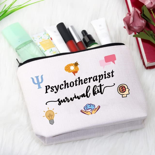 Detalle de JTOUK Psychotherapist Makeup Bag – marble-effect, portable travel organiser gift for mental health therapists
