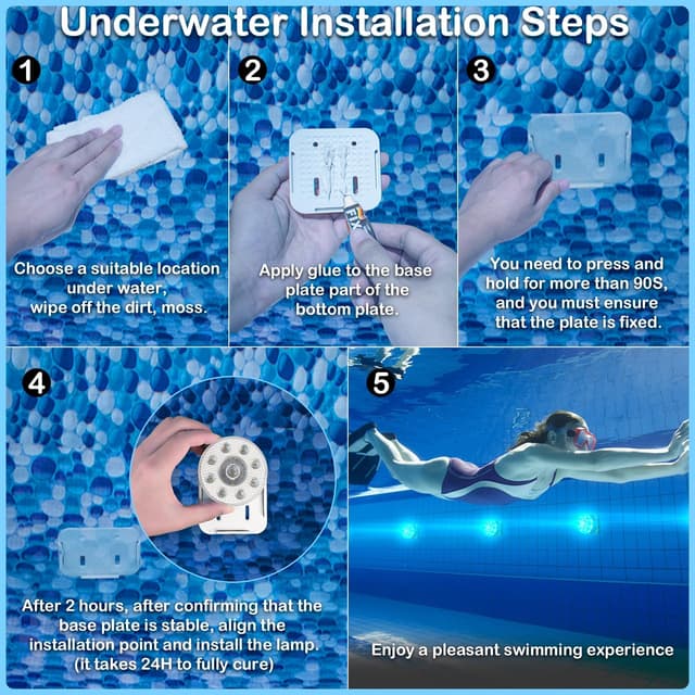 Detalle 2 de idyl light Unterwasser-Poolbeleuchtung, wiederaufladbar mit Fernbedienung (2 Stück, IP68)