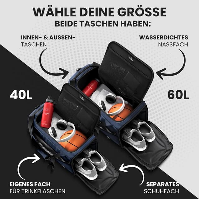 Detalle 2 de Sporttasche Trainingstasche 40L mit Rucksackfunktion