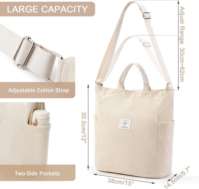 Detalle 2 de KALIDI Corduroy hobo bag tote 38x30.5x14.5cm