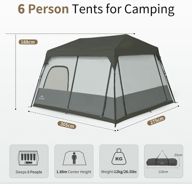 Detalle 2 de Naturehike Cape 4/6/8 Person Camping Tent – waterproof, windproof and quick-open automatic tent