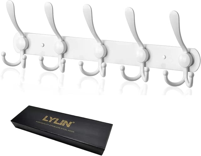 Detalle de LYLIN porte-manteau mural en acier inoxydable 304 – patères à crochet blanches (15 crochets)