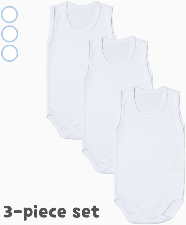 Detalle 2 de rise&Raba Baby Bodysuit 3-pack in 100% organic cotton (sleeveless straps) for boys and girls