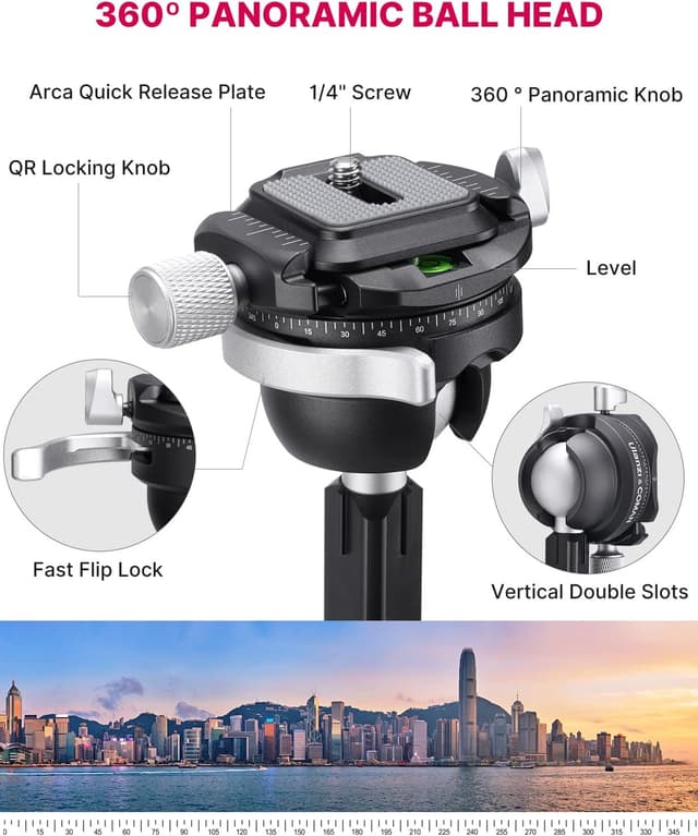 Detalle 2 de ULANZI Zero Y Carbon-Faser-Kamerastativ mit 360°-Panoramakugelkopf, Arca Swiss & abnehmbarer Mittelsäule (bis 18 kg)