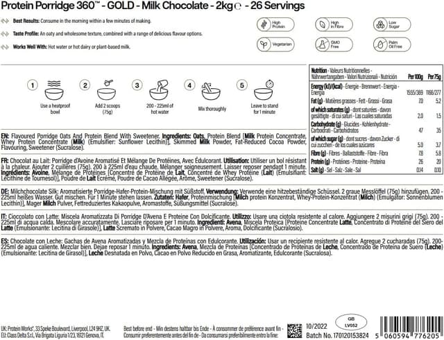 Detalle 2 de Protein Porridge 360 Gold 21 g Protein