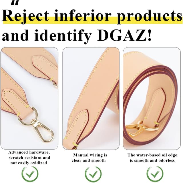 Detalle de DGAZ Vachetta Leather Shoulder Strap Replacement (65cm) for Neverfull bags with O-rings