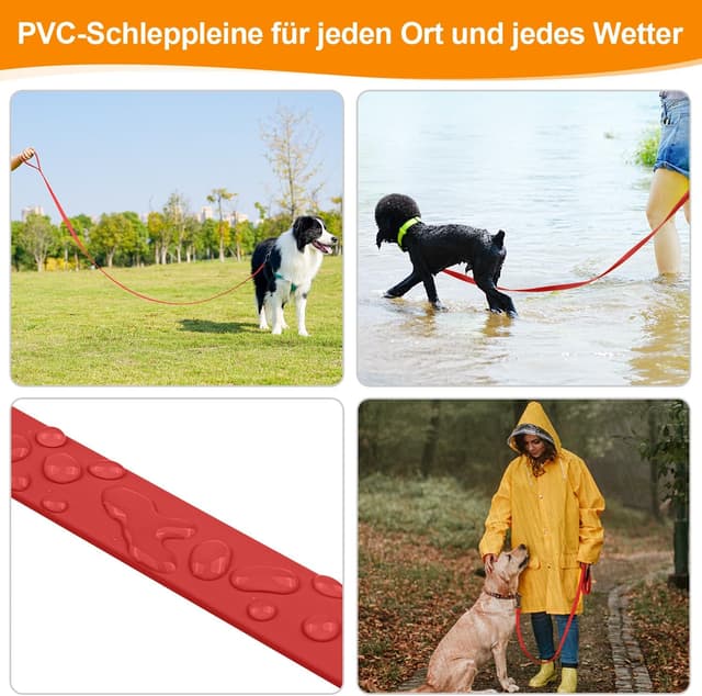 Detalle de X XBEN wasserdichte Schleppleine für Hunde, 5 m, gummiert mit abschließbarer Karabiner-Kupplung und Handschlaufe