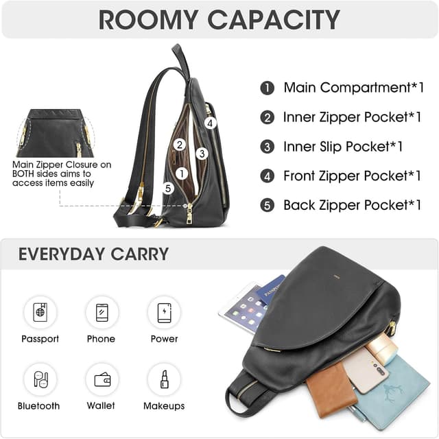 Detalle de Kattee borsa a tracolla da donna in pelle pieno fiore con blocco RFID e trasformazione zaino