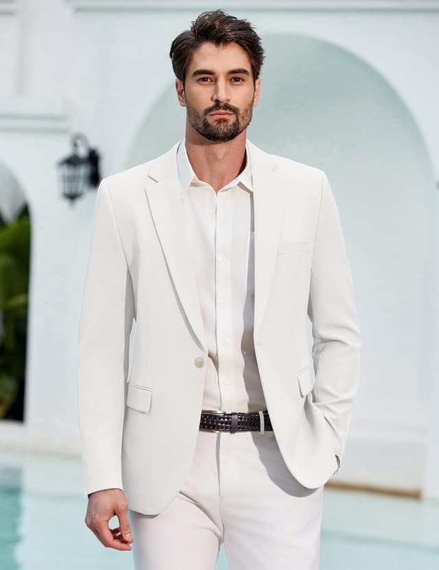 Detalle 2 de COOFANDY Giacca blazer da uomo sportiva casual con 1 bottone, business casual