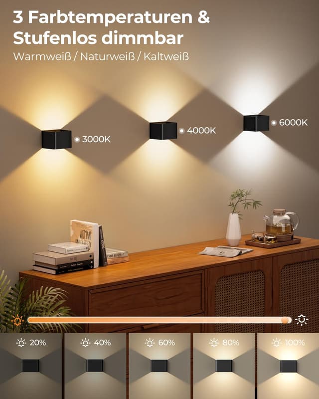 Detalle de VIWAVE 4er-Set Akku-Wandleuchten innen mit Bewegungsmelder & Fernbedienung (3 Farbtemperaturen, dimmbar)
