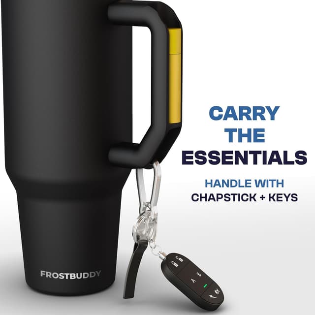 Detalle de Thicc Buddy 40 oz Double-Wall Stainless Steel Vacuum Tumbler (Black Floral) with Flip Lid and Straw