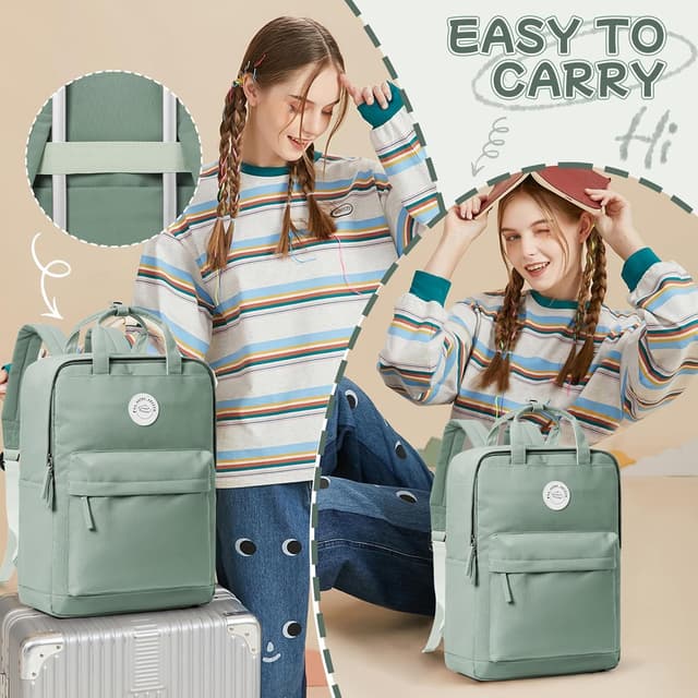 Detalle de HYC00 HYC00 Schulrucksack für Teenager Mädchen – College Laptop-Rucksack bis 15,6 Zoll, hellgrün