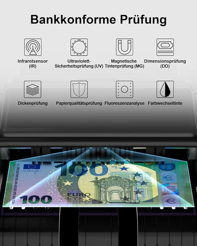 Detalle de AL1000 Geldzählmaschine mit UV/IR/DD/MG Falschgelderkennung, LCD-Display und 1200 Banknoten/Min.