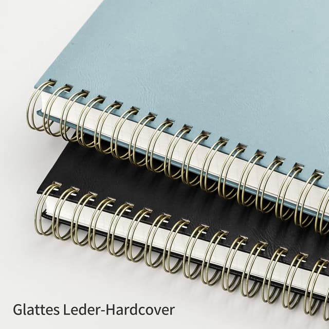 Detalle de RETTACY A5 Dotted Bullet Journal mit 100 g/m² Papier (150 Blatt) und Lederhülle, Grau-Blau