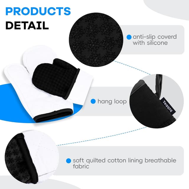 Detalle de Yeqqzq 6-piece oven mitts and pot holders set with non-slip silicone, extra-long gloves (black)