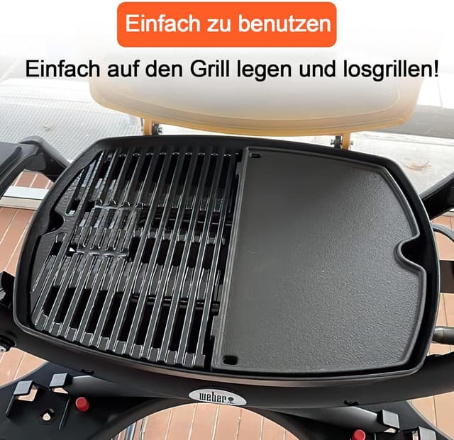 Detalle de 6559 Gusseisen Grillplatte als Ersatzteil für Weber Q200/Q220/Q240 (38,9 cm) – passende Bratpfanne für die Griddle-Nutzung
