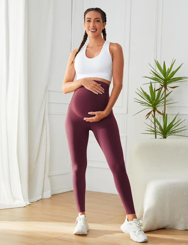 Detalle de BAYDI Nudi Umstandsleggings für Damen mit Taschen – blickdicht, High Waist, 7/8 Länge
