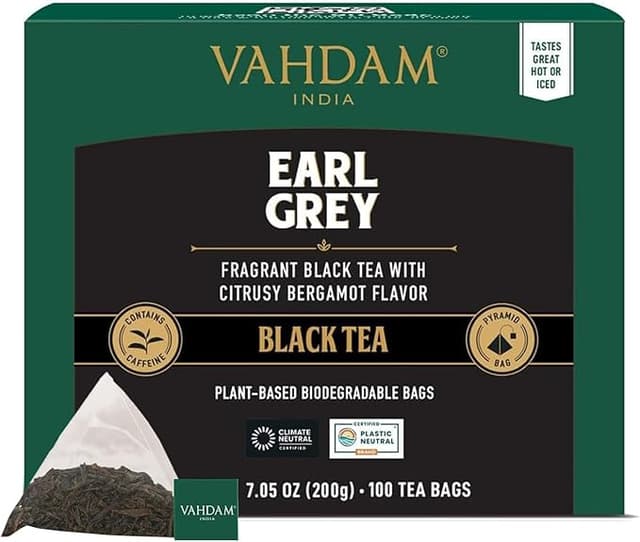 Detalle de VAHDAM Earl Grey Citrus ☕ Té Negro 100% Natural Piramidales