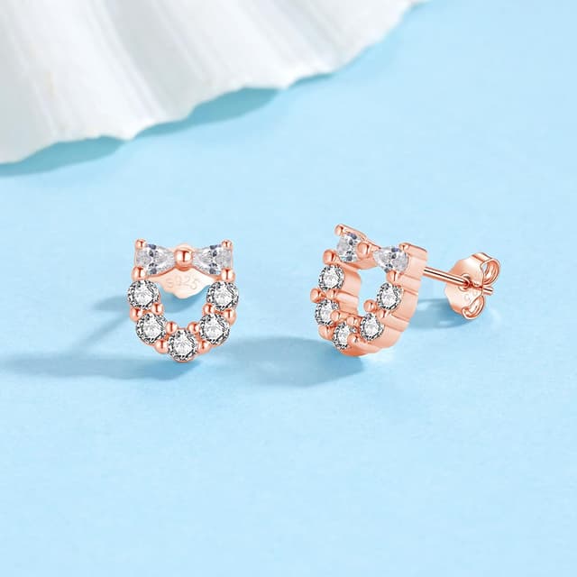 Detalle de Deyanse Ohrstecker aus 925 Sterling Silber für Damen – Katzenkopf mit Zirkonia, 8 x 8 mm